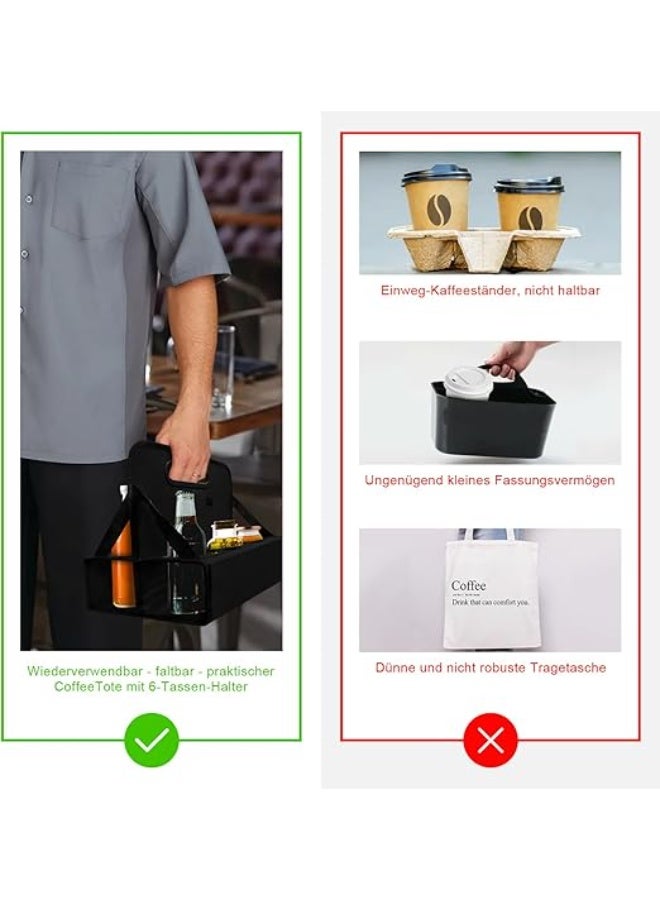 BOHEMIABY Drink Carrier with Handle Reusable, 6 Cup Portable Drink Carrier, Foldable Cup Coffee Carrier, Carry Cocktails、Safely Secures Hot and Cold Beverages-For Delivery and Take Out(Black) - Image 2